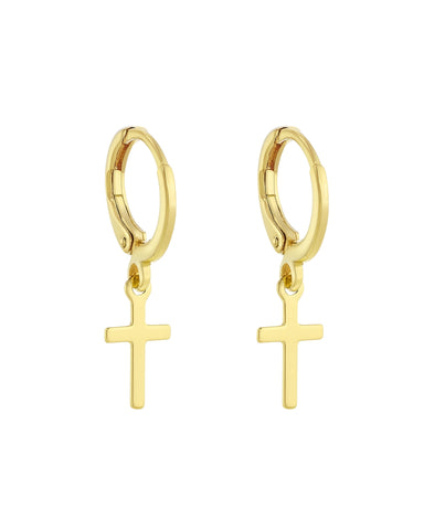 Brinco Argola com Pingente Cruz - Ouro