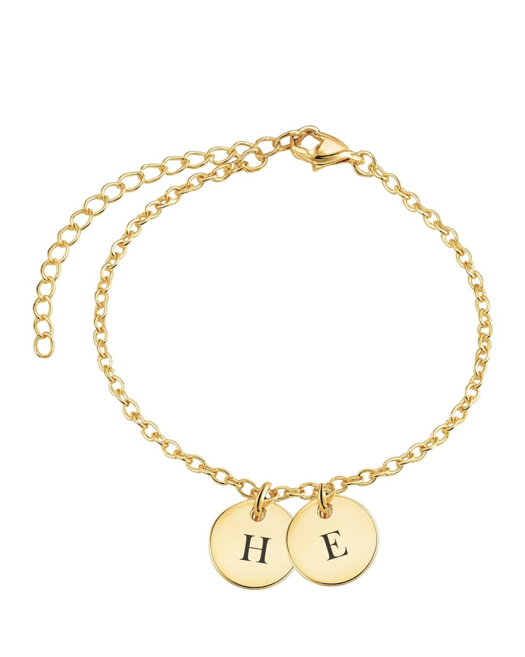 Pulseira Medalhas com Iniciais em Ouro Semijoia Minimalista Unissex