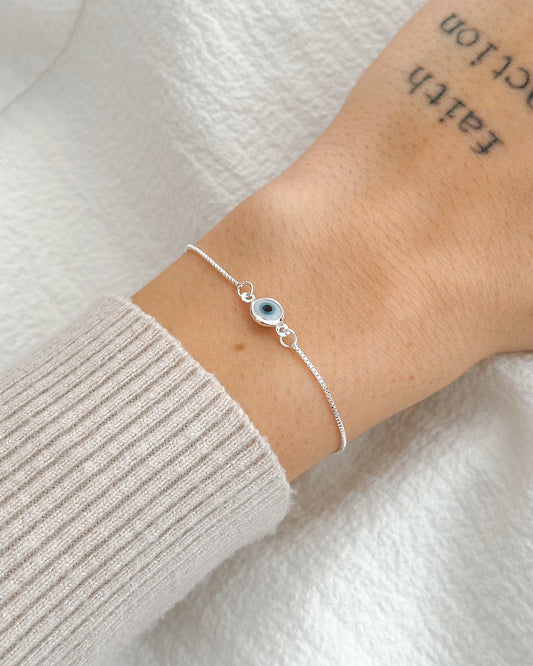Pulseira Olho Grego em Prata Semijoia Amuleto Sorte e Proteção