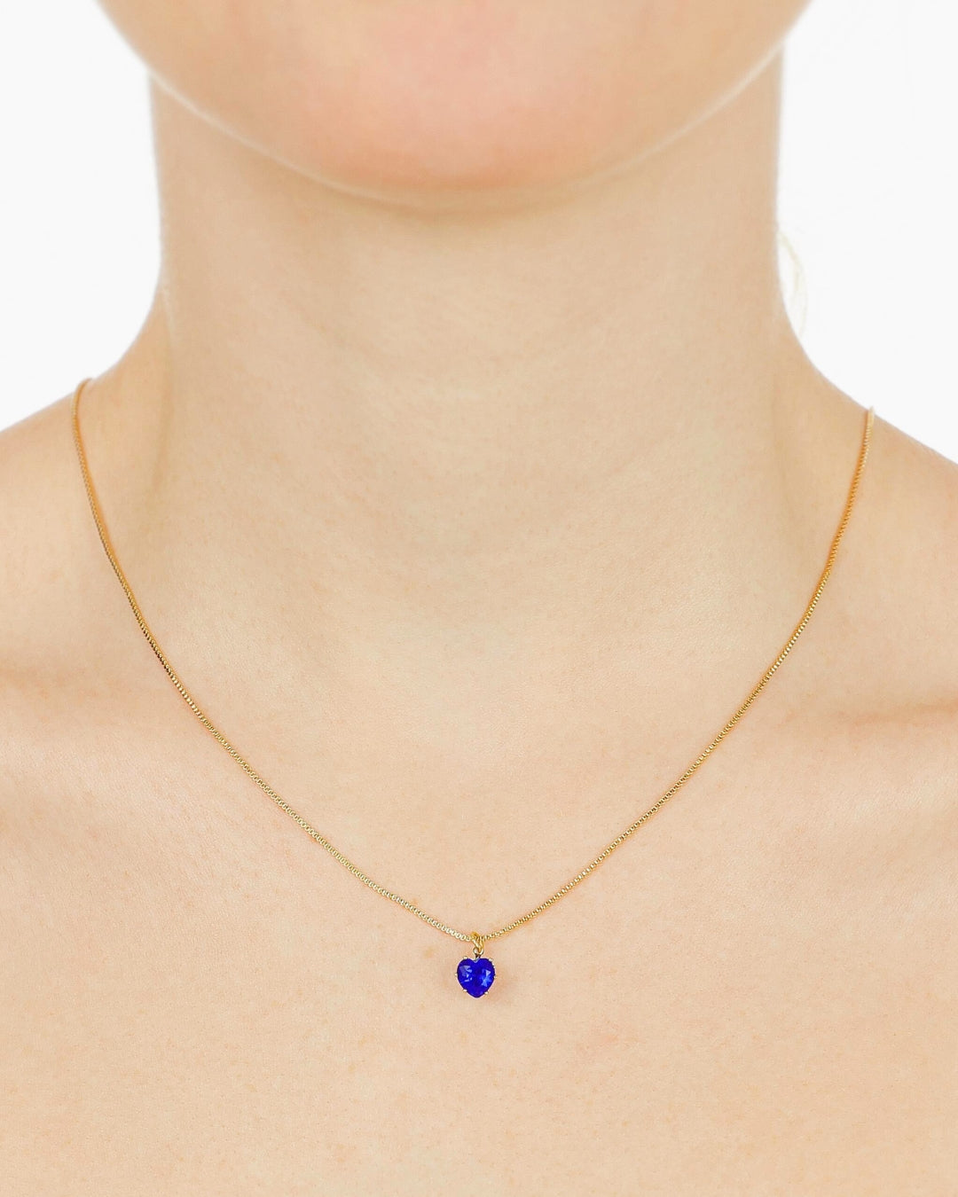 Colar Coração Azul em Ouro Pedra Facetada 10mm Semijoia Minimalista