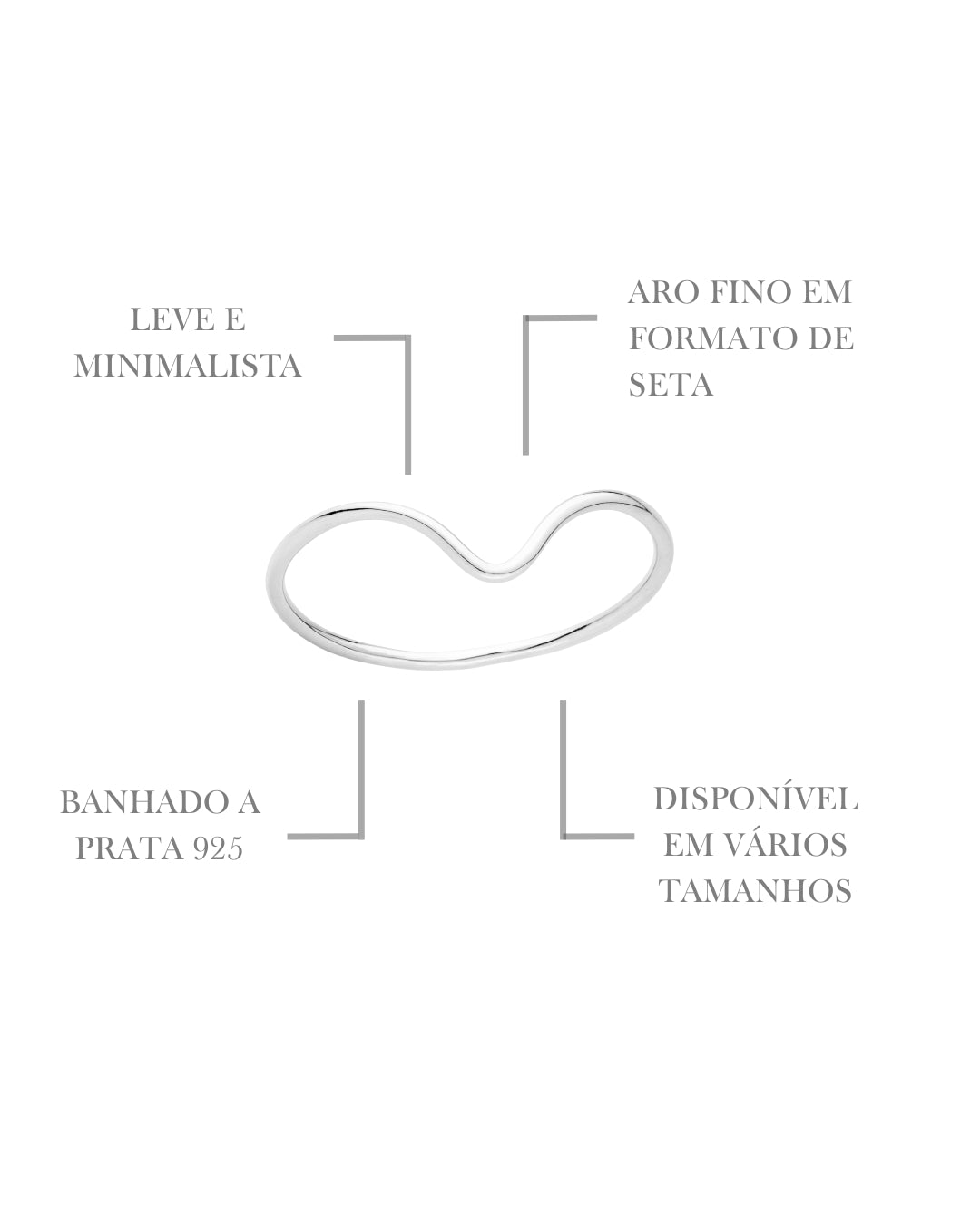Anel Onda Minimalista em Prata Semijoia Orgânico e Delicado