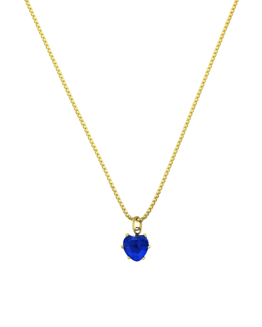 Colar Coração Azul em Ouro Pedra Facetada 10mm Semijoia Minimalista