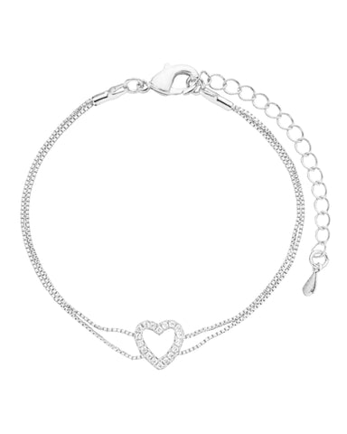 Pulseira Coração Cravejado - Prata