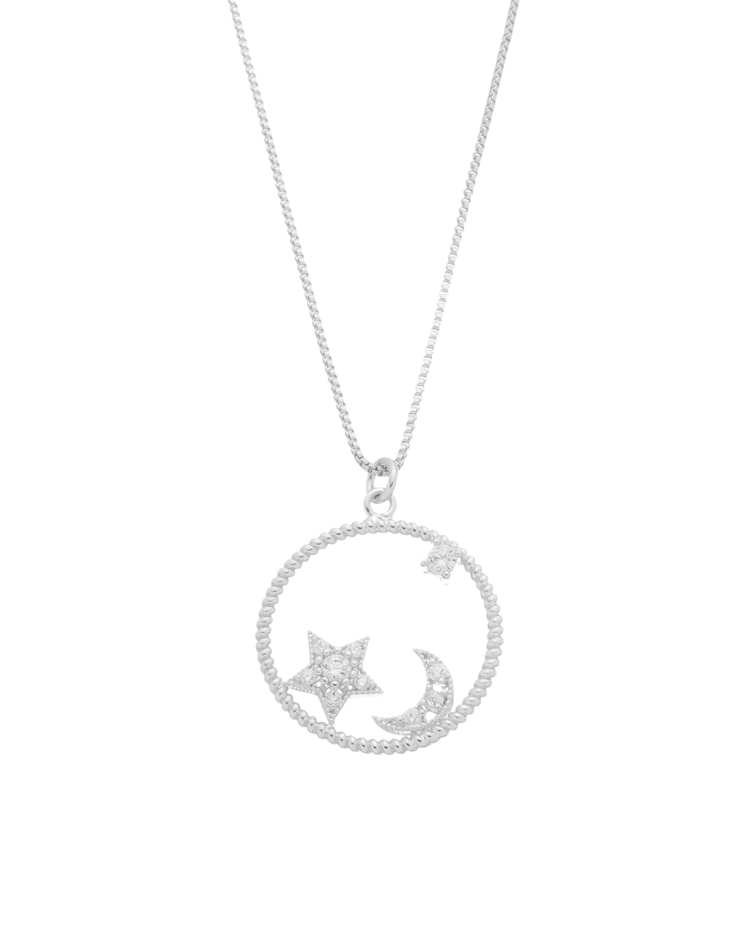 Colar Lua e Estrela com Zircônias em Prata Semijoia Minimalista
