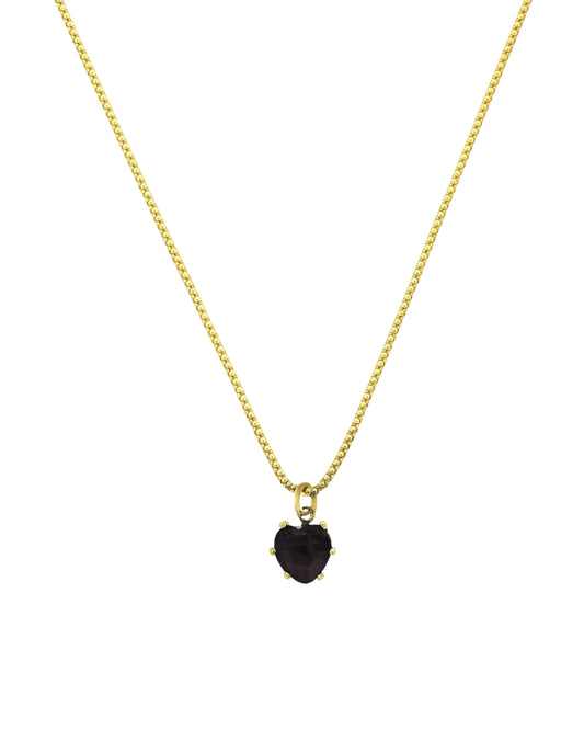 Colar Coração Preto em Ouro Pedra Facetada 10mm Semijoia Minimalista