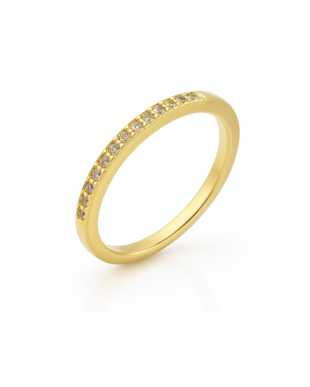 Anel Aparador Cravejado em Ouro Semijoia Delicado Meia Aliança