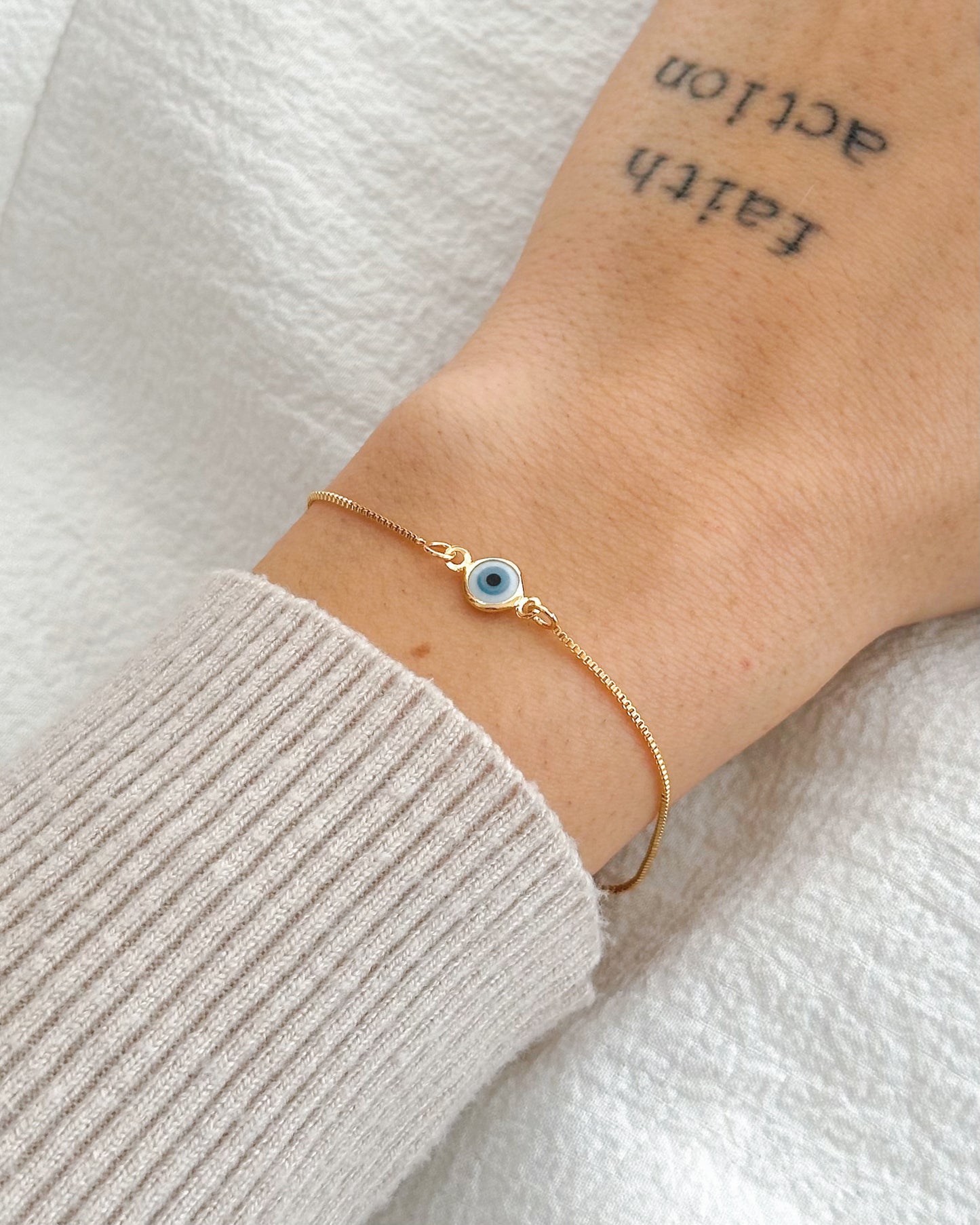 Pulseira Olho Grego em Ouro Semijoia Amuleto Sorte e Proteção