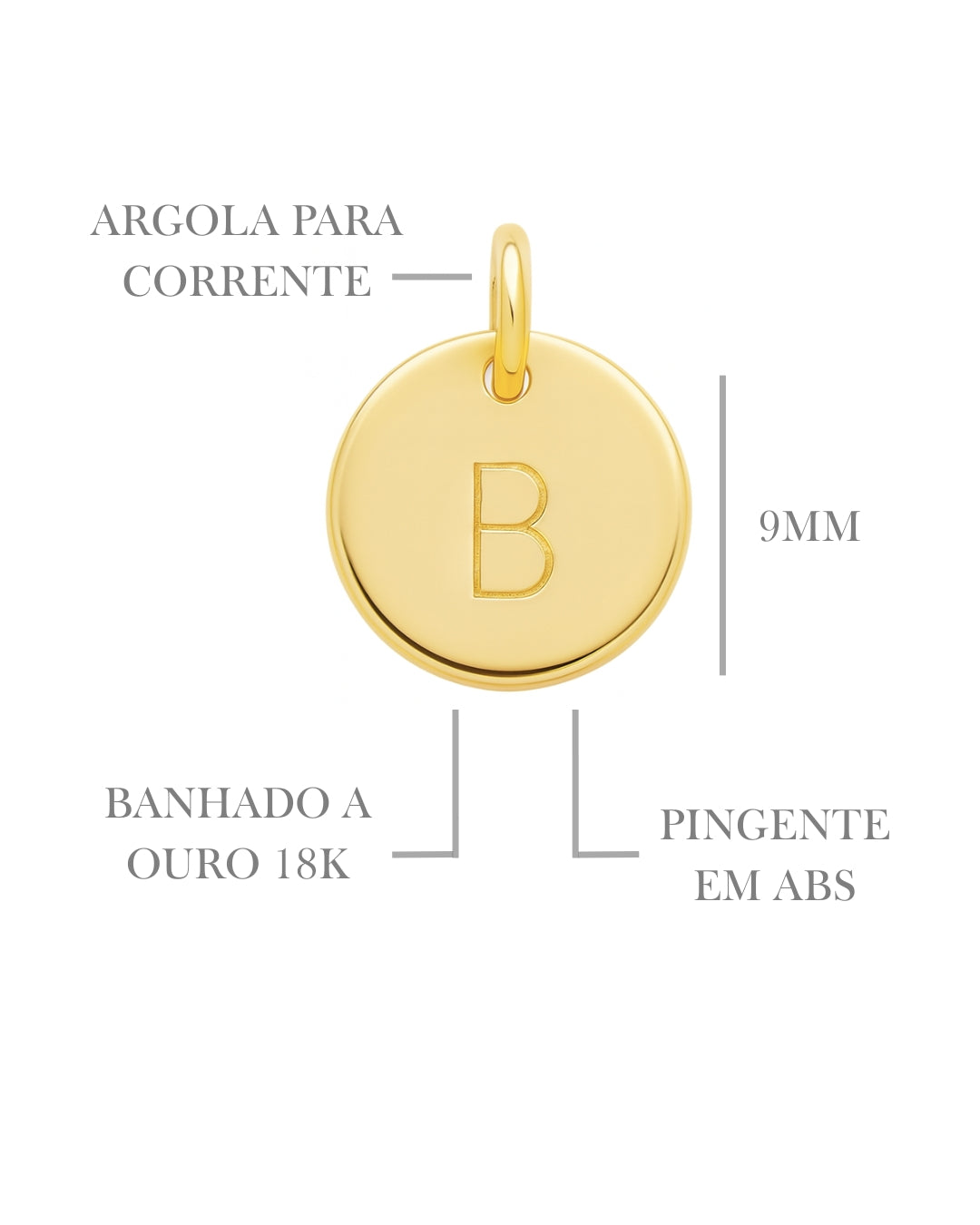 Colar Medalha Inicial Punção 9mm