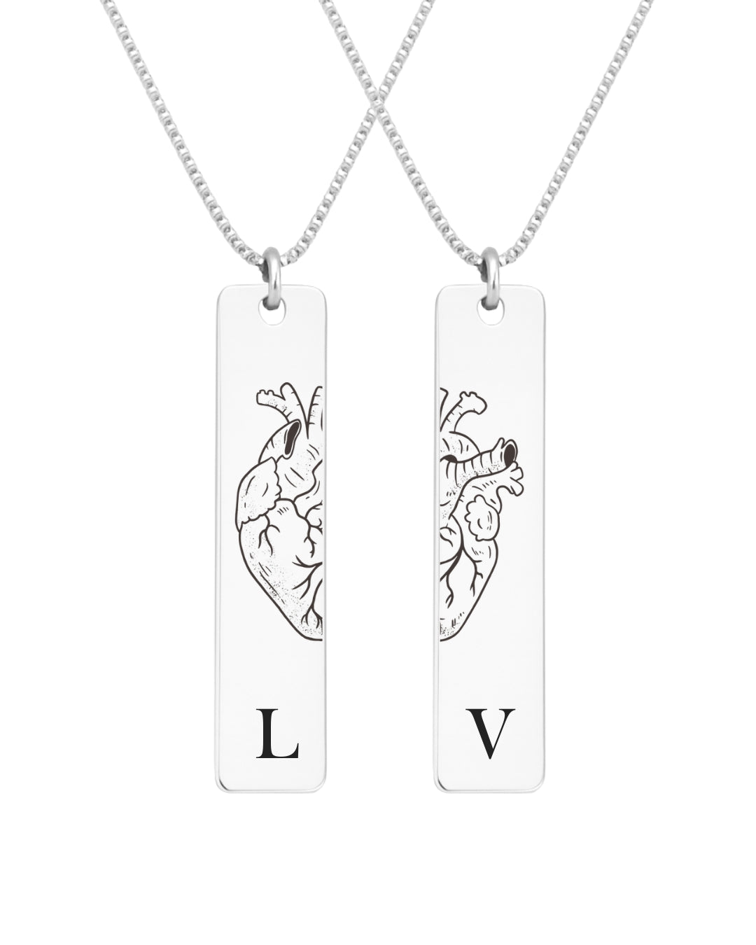 Kit Colares Coração Anatômico com Inicial em Prata Semijoia Minimalista