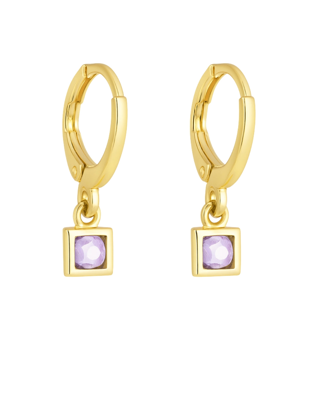 Brinco Argola com Pedra Lilás em Ouro Semijoia Delicada