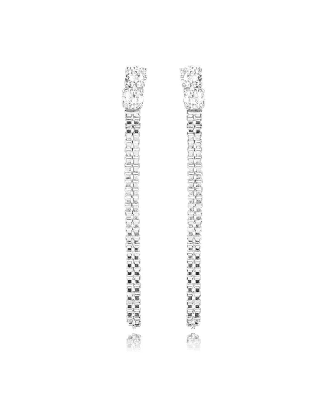 Brinco Longo Corrente com Zircônias em Prata Semijoia Sofisticada