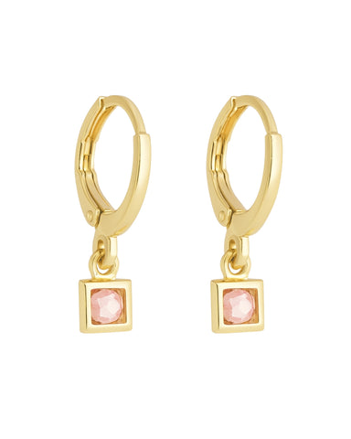 Brinco Argola com Pedra Rosa - Ouro