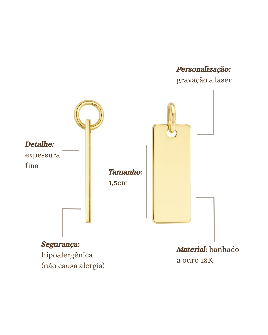 Colar Retangular Inicial - Ouro
