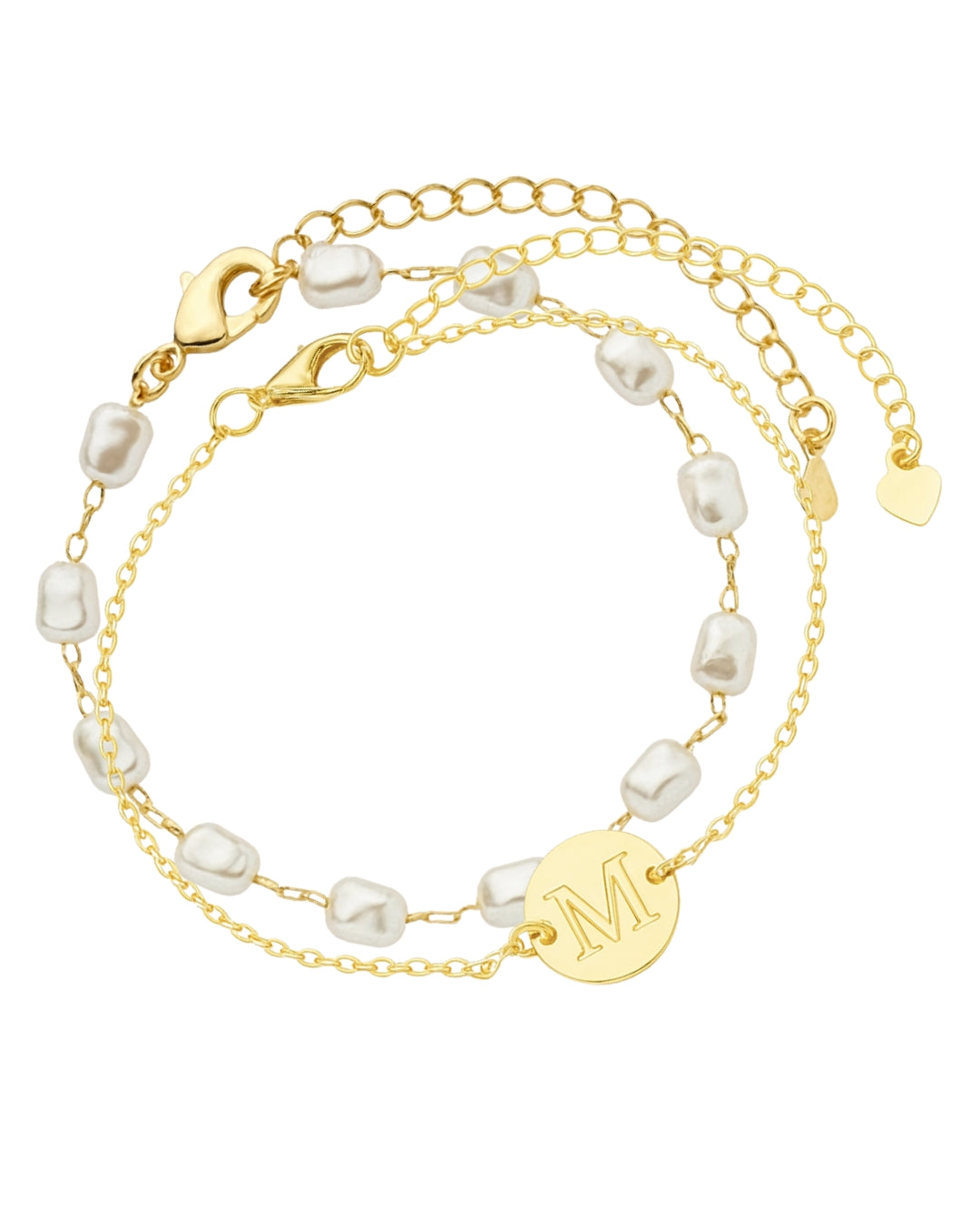 Kit Pulseira Pérolas com Inicial em Ouro Semijoia Clássica