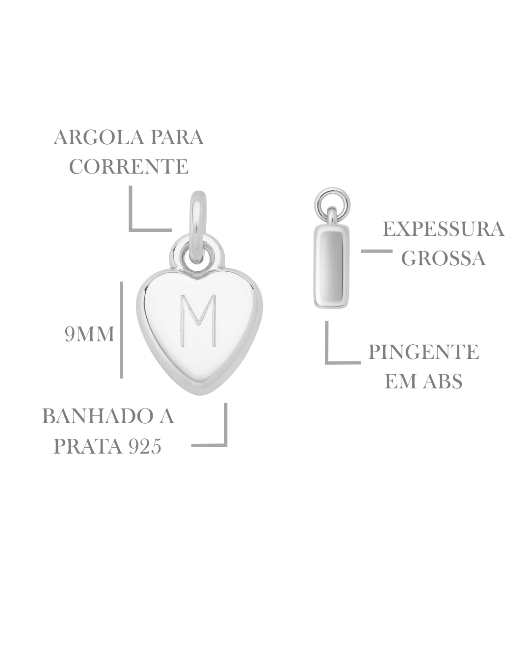 Colar Coração Inicial Punção 9mm