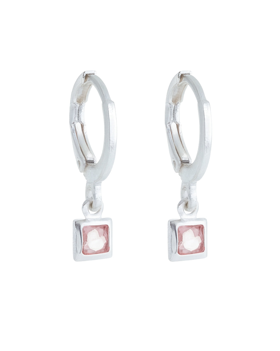 Brinco Argola com Pedra Rosa - Prata