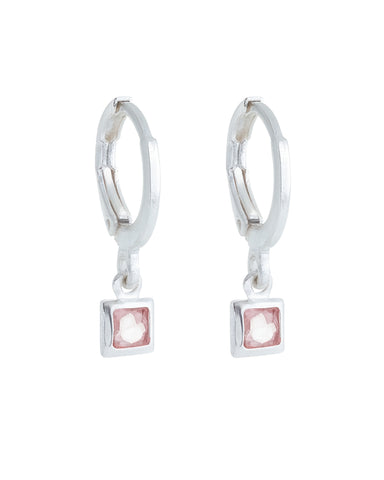 Brinco Argola com Pedra Rosa - Prata