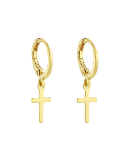 Brinco Argola com Pingente Cruz - Ouro