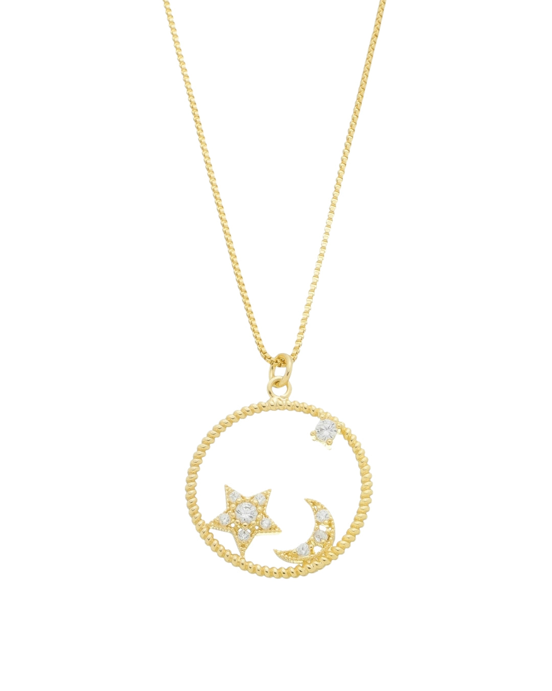 Colar Lua e Estrela com Zircônias em Ouro Semijoia Minimalista
