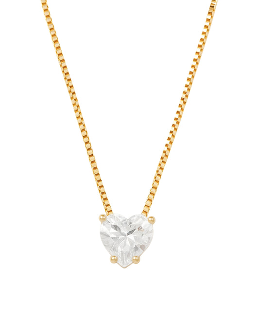 Colar Coração Cristal em Ouro Pedra Facetada (M) Semijoia Minimalista