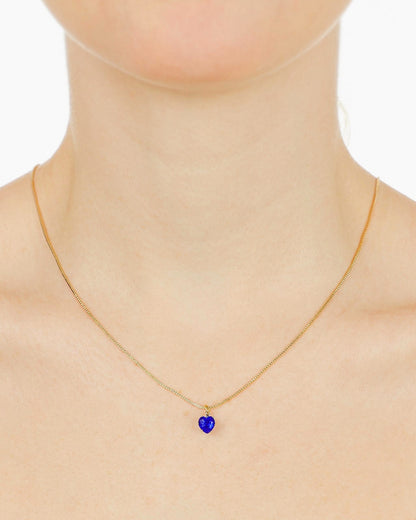 Colar Coração Azul em Ouro Pedra Facetada 10mm Semijoia Minimalista