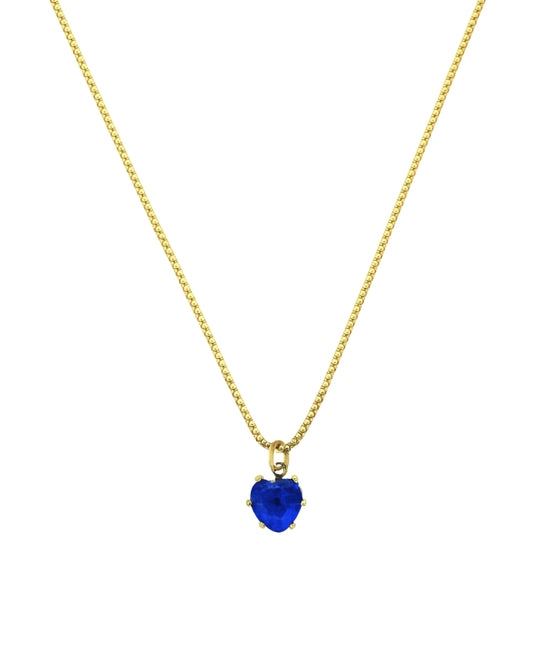 Colar Coração Azul em Ouro Pedra Facetada 10mm Semijoia Minimalista