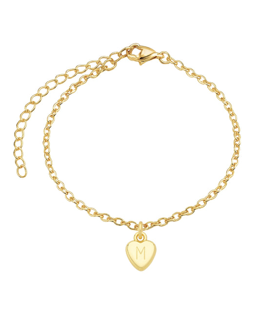 Pulseira Coração com Inicial em Ouro Punção Semijoia Minimalista