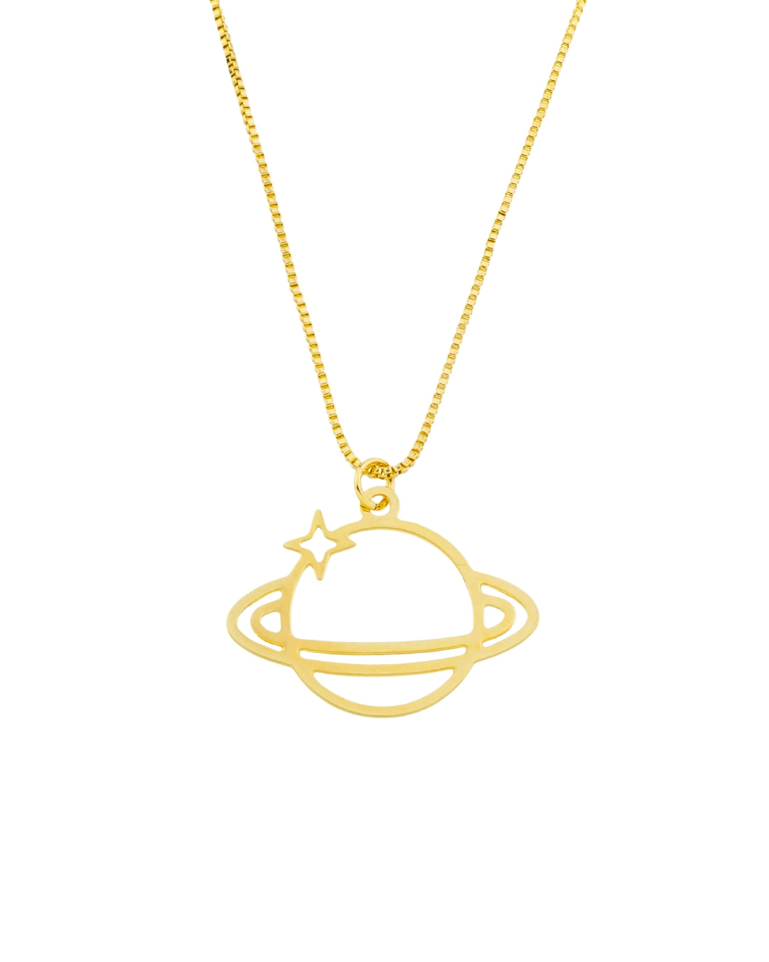 Colar Saturno em Ouro Semijoia Minimalista