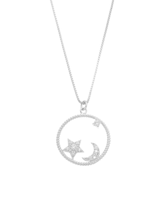 Colar Lua e Estrela com Zircônias em Prata Semijoia Minimalista