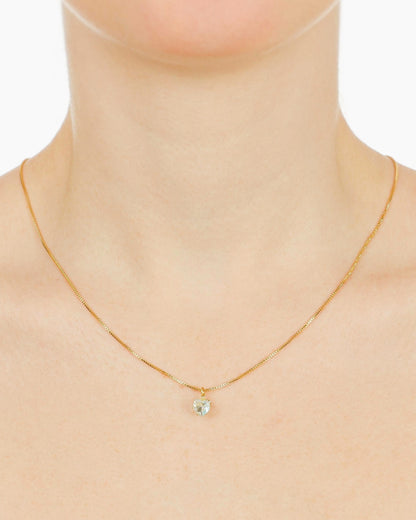 Colar Coração Azul Piscina em Ouro Pedra Facetada 10mm Semijoia Minimalista
