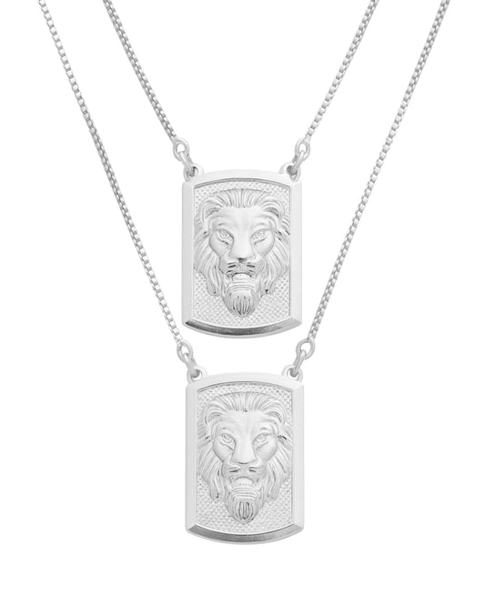 Escapulário Pingente Leão em Prata Semijoia Símbolo Força Coragem Unissex