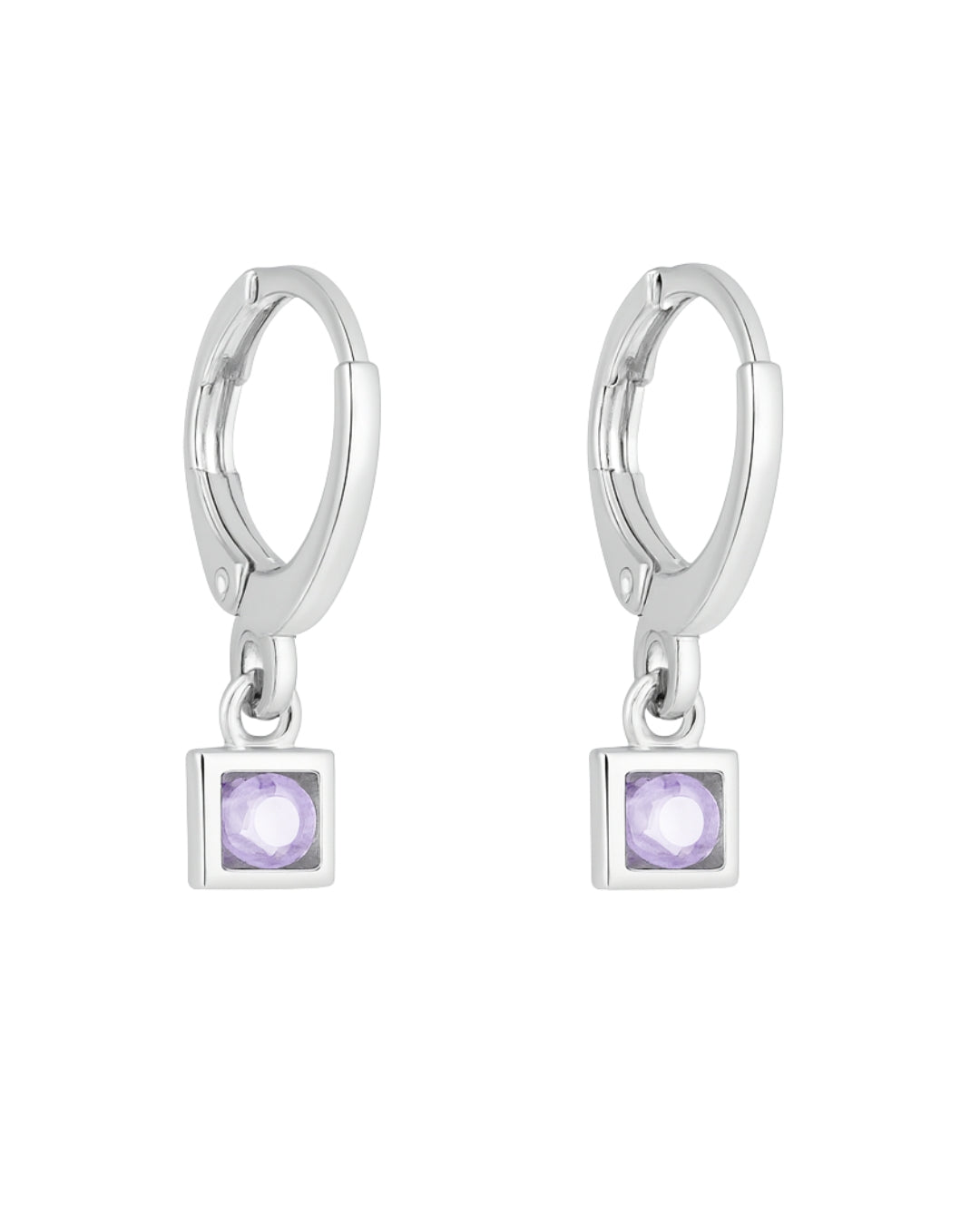 Brinco Argola com Pedra Lilás - Prata