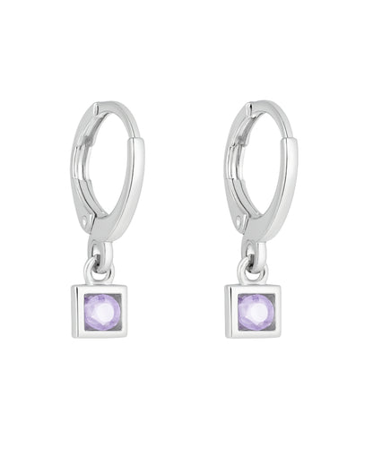Brinco Argola com Pedra Lilás - Prata
