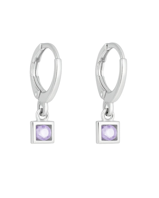 Brinco Argola com Pedra Lilás - Prata