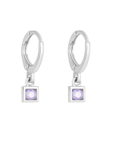 Brinco Argola com Pedra Lilás - Prata