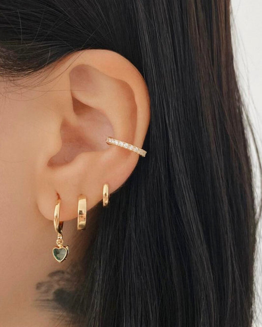 Brinco Argola com Coração Verde em Ouro Semijoia Minimalista