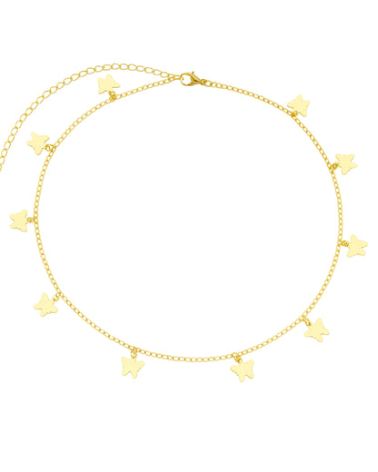 Colar Borboletas em Ouro Semijoia Delicada Minimalista