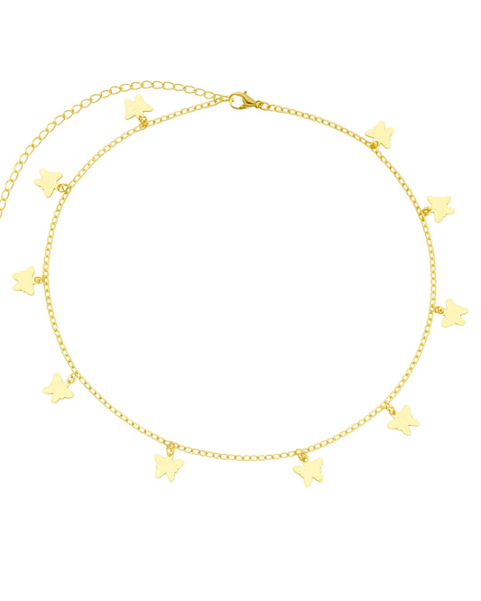 Colar Borboletas em Ouro Semijoia Delicada Minimalista