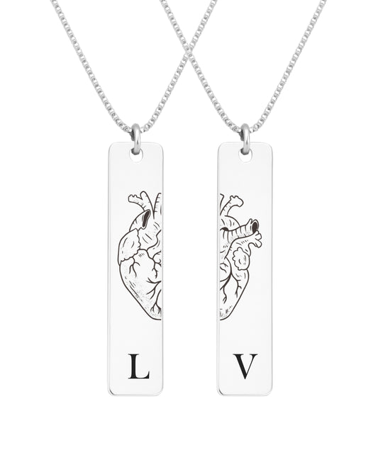 Kit Colares Coração Anatômico com Inicial em Prata Semijoia Minimalista