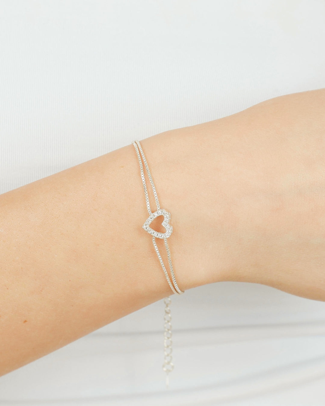Pulseira Coração Cravejado - Prata
