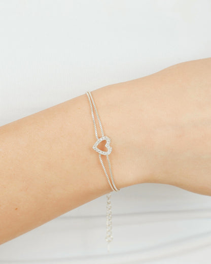 Pulseira Coração Cravejado - Prata
