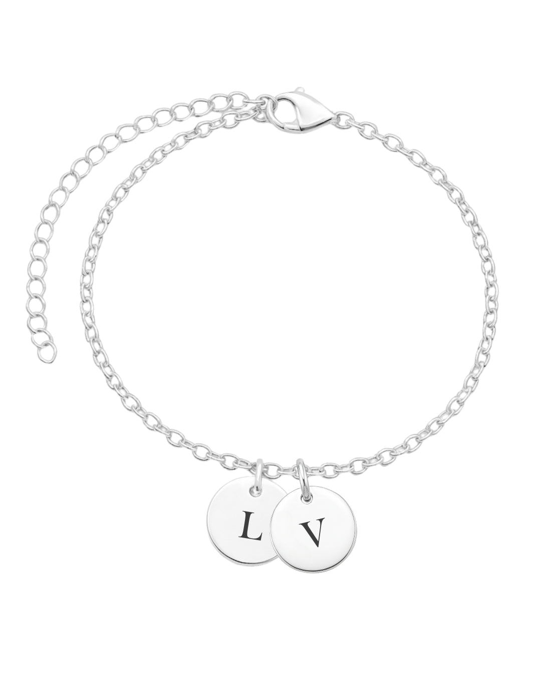 Pulseira Medalhas com Iniciais em Prata Semijoia Minimalista Unissex