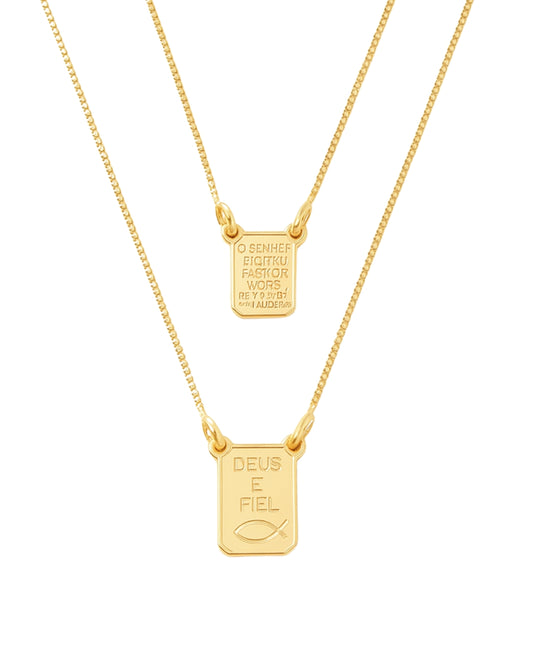 Escapulário Deus é Fiel em Ouro Semijoia Símbolo Fé Unissex