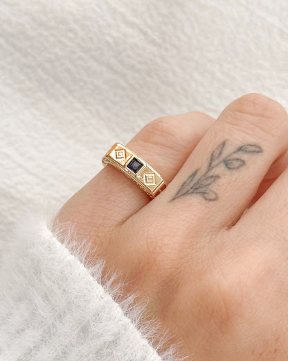 Anel Retangular com Pedra Azul em Ouro Semijoia Unissex