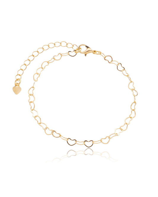 Pulseira Corações Vazados em Ouro Semijoia Minimalista Romântica