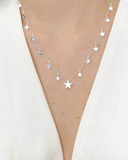 Colar Estrelas em Prata Semijoia Minimalista