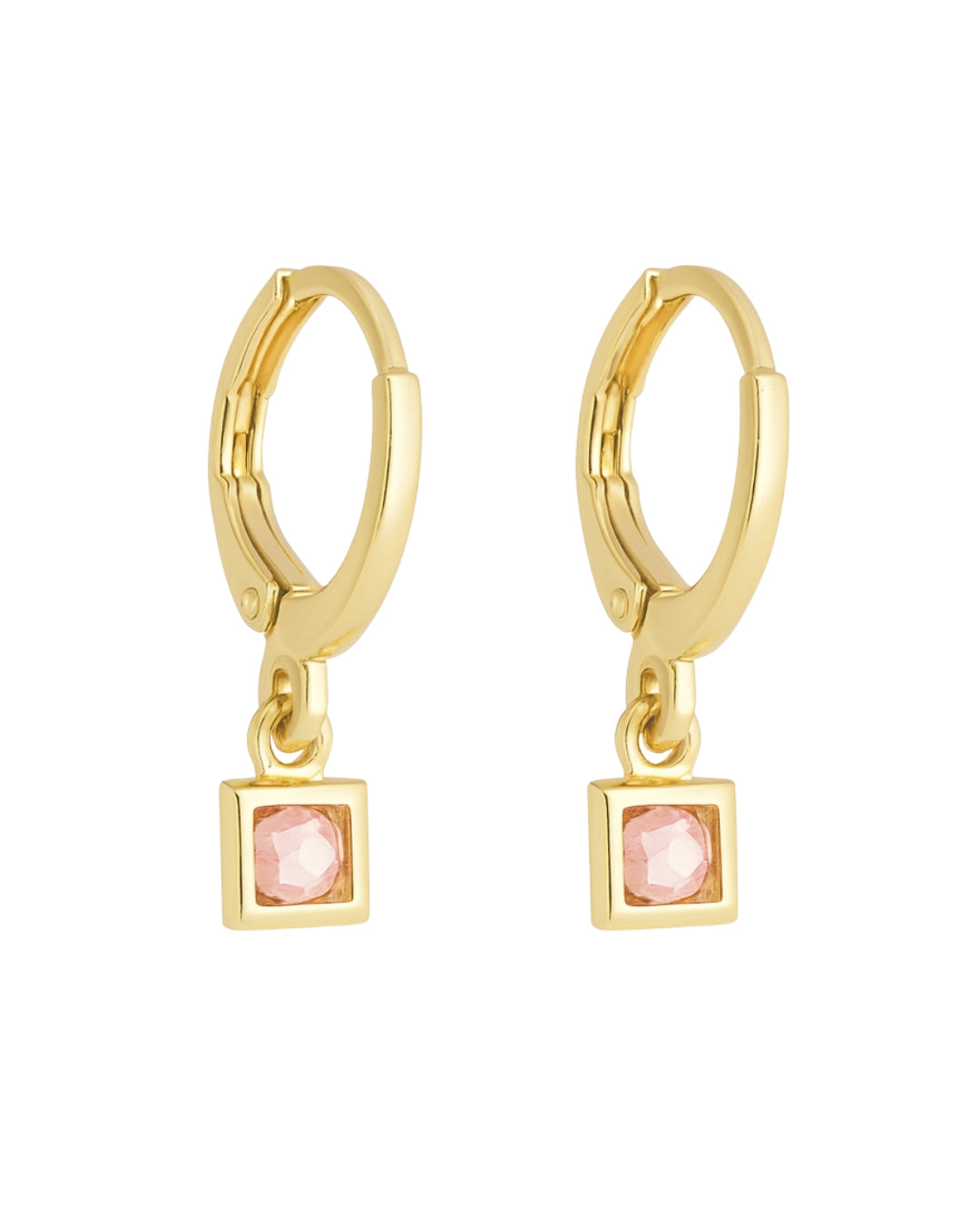 Brinco Argola com Pedra Rosa - Ouro