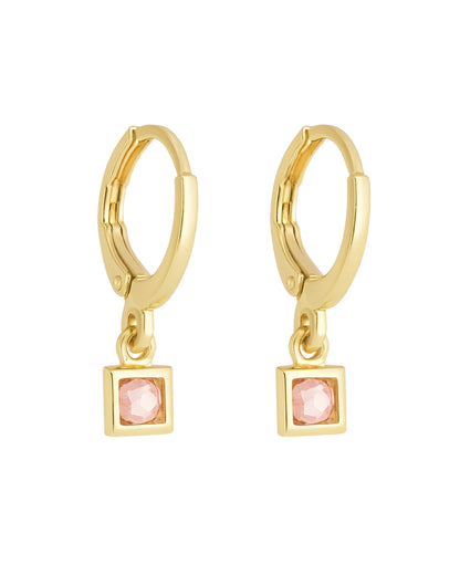 Brinco Argola com Pedra Rosa - Ouro