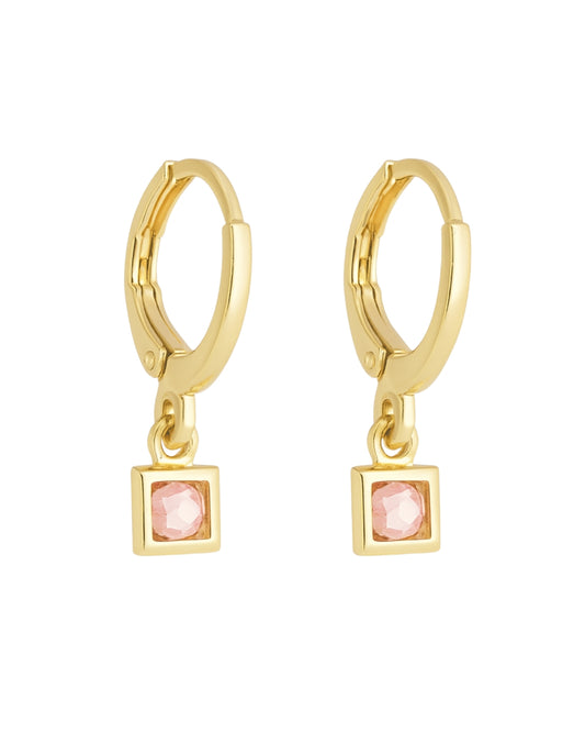 Brinco Argola com Pedra Rosa - Ouro