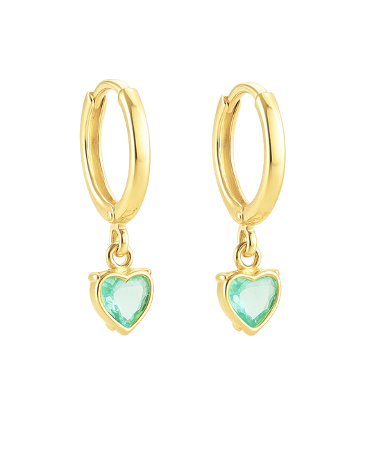 Brinco Argola com Coração Verde em Ouro Semijoia Minimalista